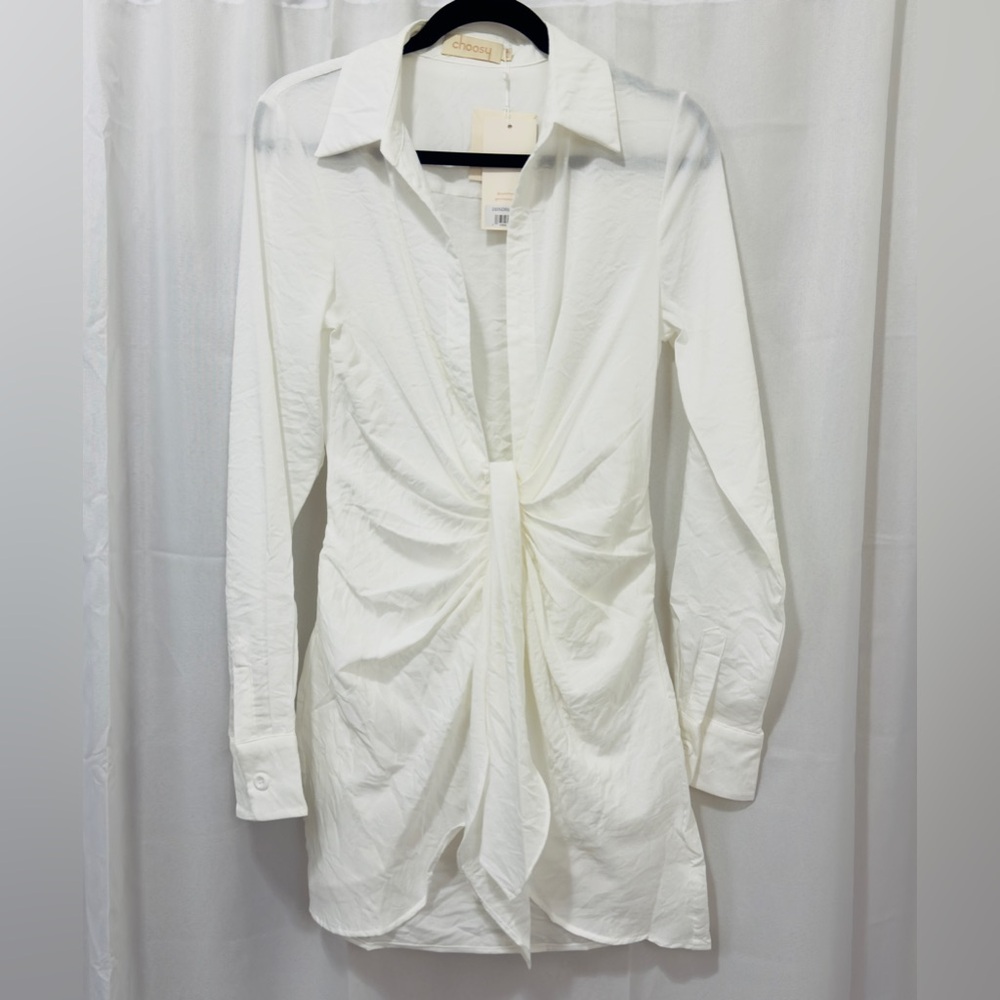 Choosy Chic White Crosby St Mini Shirt Dress with Plunging Neckline  Size 2 NWT - Picture 5 of 11